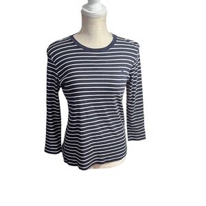 Ralph Lauren Sport Women Navy & White Striped  Long Sleeve Top Sz Sm Navy Pony